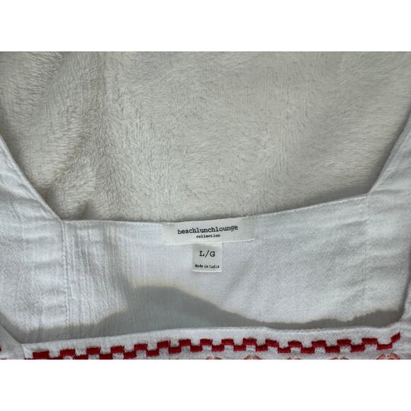 Beach Lunch Lounge White Embroidered Top Cap Sleeve Boho Blouse L Peasant - Picture 6 of 6